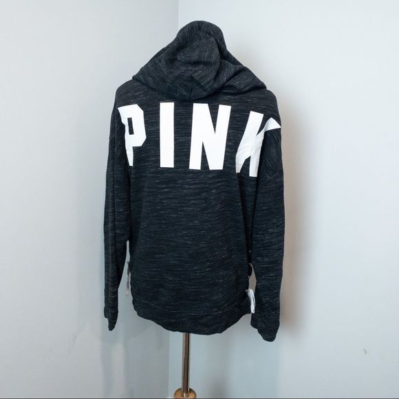 PINK Victoria's Secret Charcoal Grey Lace Up Side Hoodie - Size XSmall - Picture 3 of 10